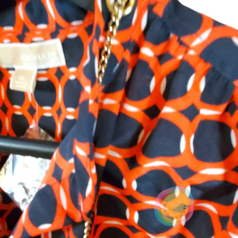 NWT Michael Kors Nautical Chain Accent Blouse Womens XL Red White Blue Top - Picture 9 of 16